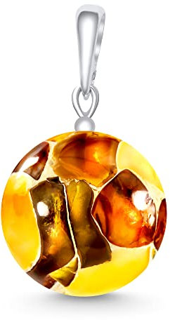 ANDANTE Premium Collection - Echter OSTSEE Bernstein Kettenanhänger in 925 Sterling Silber ** Mosaik ** Zertifiziert - Gold des MEERES - Farbe Cognac Grün Zitrone Kirsche