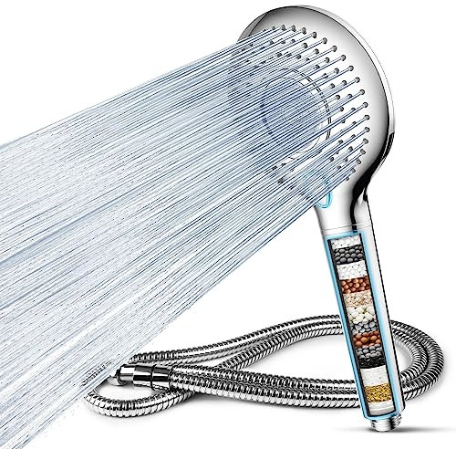 MEKO Hard Water Filter Shower Head, 15 Stage Shower Filter 3 Spray Modes High Pressure Shower Heads and 1.5m Hose, Residual Chlorine Remove Shower Filter, Handheld Shower Head and Hose (Silver)