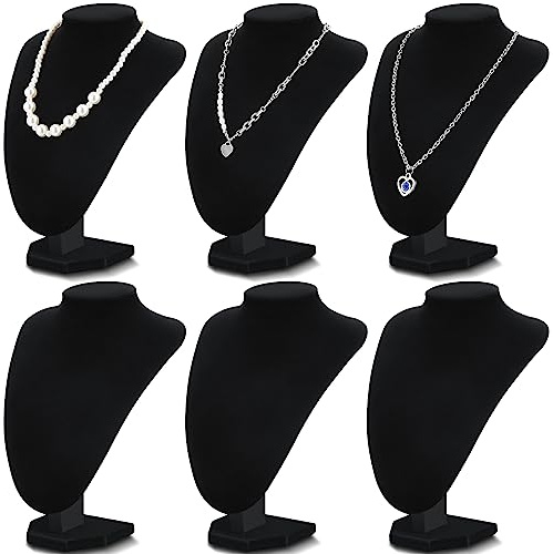 Huquary 6 Pcs Necklace Display Stand Necklace Holder Jewelry Bust Display Stands for Selling Home Store Trade Shows Photography Props Retail(Black,Velvet)