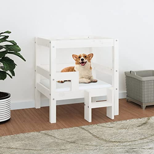 Chusui Hundebett, Hundekissen, Katzenbett, Dog Bed, Hunde Bett, Katzensofa, Hundecouch, Petbett Hunde, Weiß 55,5x53,5x60 cm Massivholz Kiefer