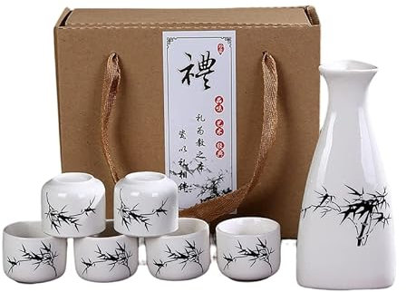 Traditionelles Sake-Set aus Keramik, 7-teilig, inklusive Sake-Flasche, 6 Tassen und Aufbewahrungsbox für heiße Saki-Trinker