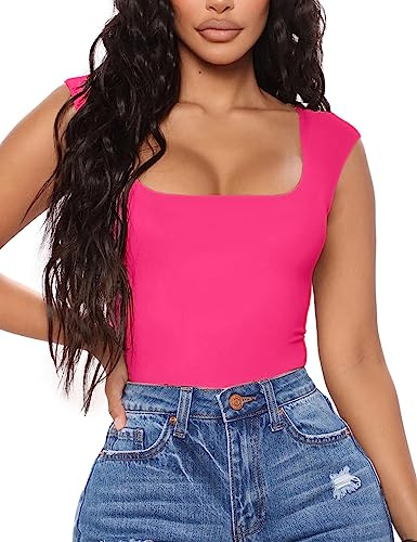Aranmei Body da donna sexy causale con scollo quadrato senza maniche canotta body Teddy Clubwear per uscire
