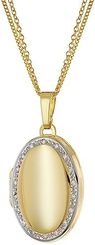 trendor Medaillon mit Diamanten Gold 333 an Vergoldeter Silberkette wunderschönes Schmuckstück für Damen, zeitloser Halsschmuck für Frauen, 15640-45 45 cm