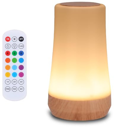 GREENTREEN Luz Nocturna de LED, Lámpara de Mesita de Noche, Control Remoto Temporización, Tactil, Regulable Lámpara de Mesa, USB Recargable, 13 Colores, Dormitorio/Luz de Noche para Niños (Lila)