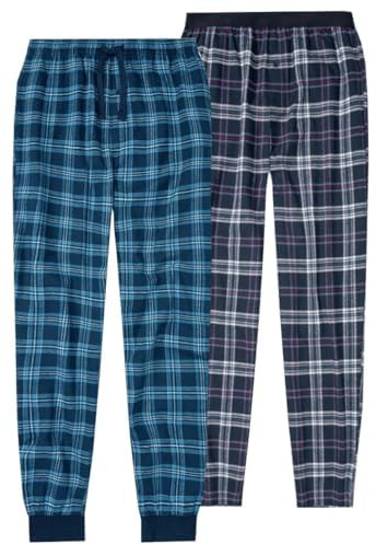 Herren 2er Pack Pyjamahose lang 2-teiliges Schlafanzughosen Set extra weich und warm S-XL Baumwolle karierte Hosen für Männer