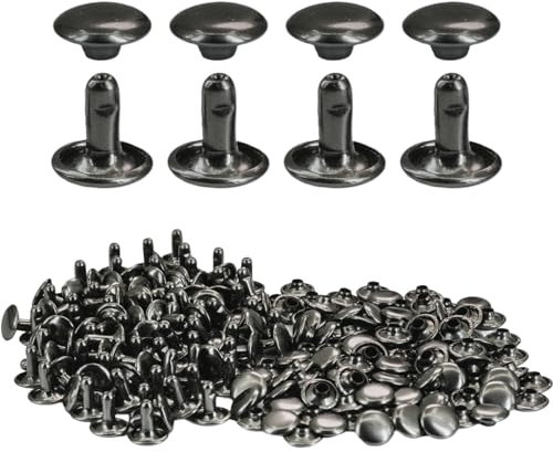 Selyse 100 Stück Hohlnieten 9 * 9mm Schaft Doppelkopf Rundnieten Ziernieten Metall Nieten für DIY Handwerk Leder, Ersatz Nieten(Schwarz)