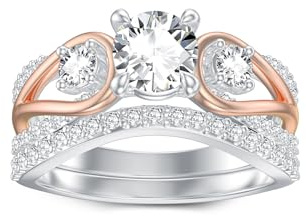 Molioaki 1CT Verlobungsring Damen Silber 925 Runder Schnitt Zirkonia Ringe mit Zwei Seitensteine Engagement Ring mit Drei Steinen Ehering mit Geschenkbox Verlobung Hochzeit Geschenk Größe 60