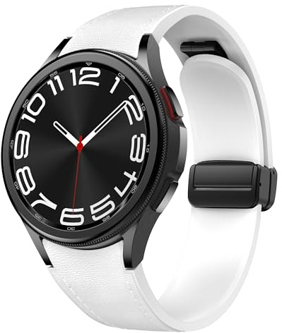 Cinturino in pelle magnetica per Samsung Galaxy Watch 7/6/5/4/FE 40mm 44mm/6 Classic 43 47mm/5 Pro 45mm/4 Classic 42 46mm，20mm D-Buckle Hybrid Eco-Leather Cinturino sportivo in morbido silicone