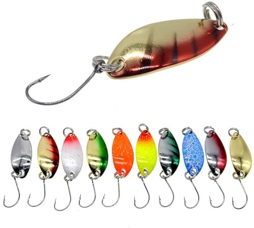KTGCOZS Confezione da 10 micro cucchiaini da pesca in metallo, per pesca alla trota, spigola, 1/8 oz 3 g