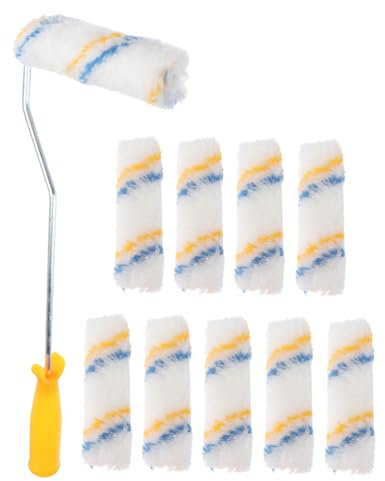 Gadpiparty 10pcs 4-inch Paint Roller Brush Set Cotton Roller Core and Thumb Handle, Wall Repair Tools for Emulsion and Latex Paint, Portable Wall Painting Tool for Home and Office Use Random Color