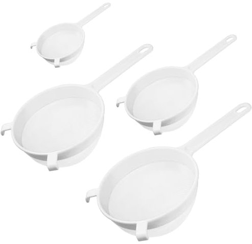 4 Piezas Coladores de Malla de Cocinael plastico, Colador Acero Malla Fina con Mango para Té, Pasta, Arroz, Frutas, Verduras, Alimentos, Harina(Modelo B)