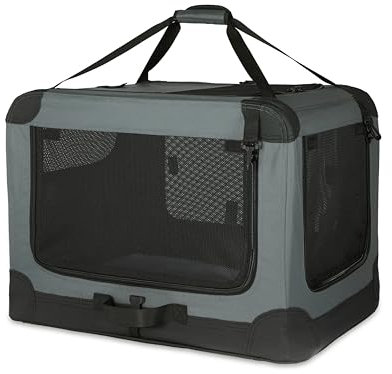 Amazon Basics Niche de voyage pliable à 4 portes pour chien et chat, Gris, taille M 76 cm x 54 cm x 54 cm