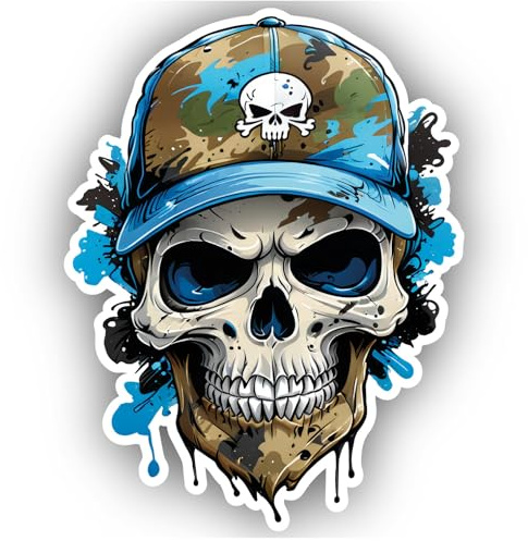 Samunshi® Blauer Totenkopf mit Kappe Aufkleber Autoaufkleber für Motorrad Fahrrad Roller Auto Sticker Fahrrad Mtb Mountainbike Comic Cartoon Skull Sticker 8x10cm