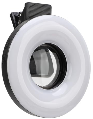 Plyisty Objectif Macro 15X pour Les Smartphones, Anneau Lumineux LED avec Clip, Rechargeable par USB, Objectif de Téléphone pour la Photographie, Enregistrement Vidéo (Black)