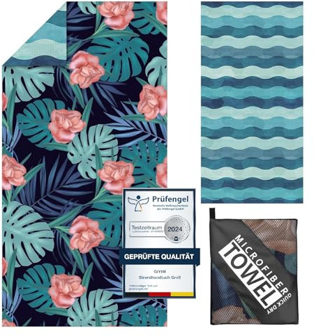Giyim Strandhandtuch Groß - 180 x 100 cm Strandtuch Mikrofaser mit Tasche, Saugfähig und Schnell Trocknende Strandtuch, Weiches & Leichtes Beach Towel für Strand, Schwimmen (Pflanzen)