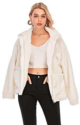 Veste chaude et décontractée en fausse fourrure pour femme, manteau d'hiver surdimensionné en peau de mouton pour femmes, manches longues et fermeture éclair, blanc, M
