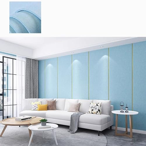 Lot de 2 rouleaux de papier peint en lin à décoller et à coller pour chambre à coucher, salon, cuisine, mur TV, isolation thermique, isolation phonique, décoration d'intérieur, bleu, 65 x 280 cm