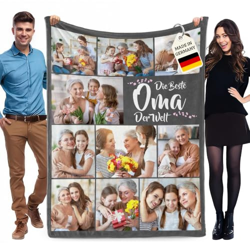 WMDIY Muttertagsgeschenke für Oma, Personalisierte Decke mit Foto, Kuscheldecke Personalisiert mit Foto, Decke Selber Gestalten, Fotodecke, Personalisiert Geburtstagsgeschenk Geschenke für Oma