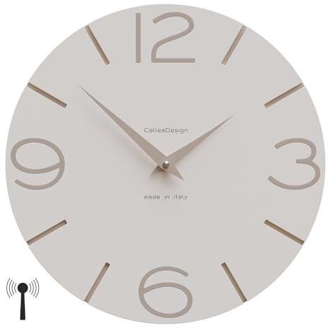 CalleaDesign Wanduhr Funk Smile 40CM, Beige. Moderne runde Wanduhr für Büro, Schlafzimmer, Wohnzimmer, Küche und Bad. Deutscher Mechanismus. Wanduhren Funkuhren für jeden Raum.