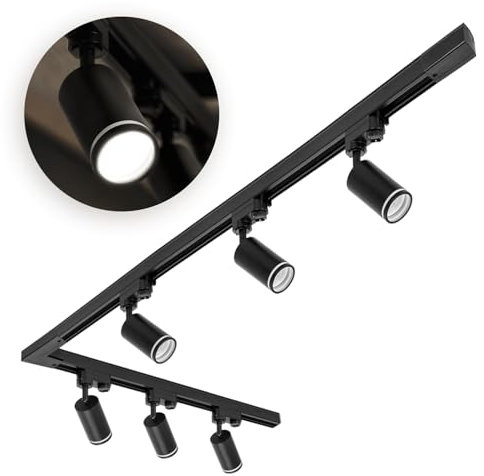 3-Phasen-Schienen-Set NEXTRACK - Schienensystem Komplett-Set 6x GU10 Lampe + 1m+2m Schiene + L-Verbinder Schwarz