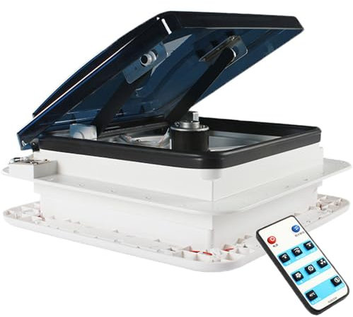 ylpddmm Ventilatore da Tetto, 12 V, 360 mm x 360 mm，Ventola di Scarico Reversibile con sensore Pioggia per Camper Caravan 14，con 4 LED Luce Ventilatore di Scarico