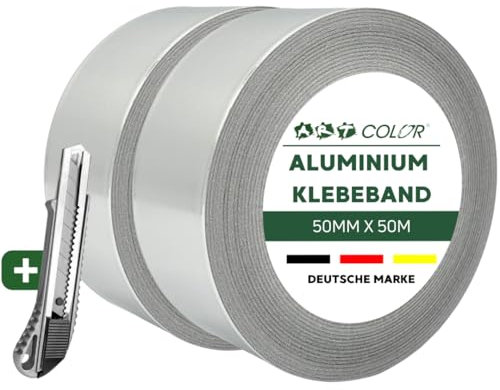 ART COLOR Aluminium Klebeband 50mm x 50m, 2 Rollen – Hitzebeständiges Alu Klebeband für Abdichtung & Reparaturen, wasser- und dampfdicht