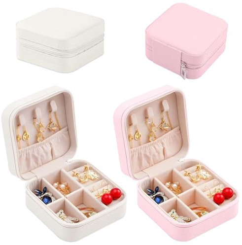iTYOOS 2 stycken små smyckeskrin, resesmyckeskrin mini resesmyckeskrin smyckeslåda för örhängen, ringar, halsband, smyckesförvaring
