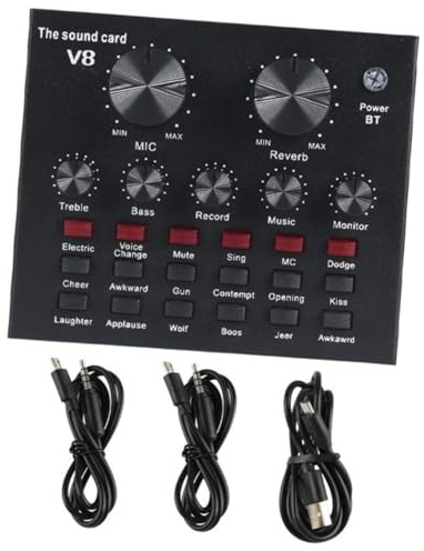 Set Microfono a Condensatore Scheda Audio Professionale in Metallo Nero | Regolazione Volume Microfono, Chip Riduzione Rumore Intelligente, Alti e Bassi Regolabili
