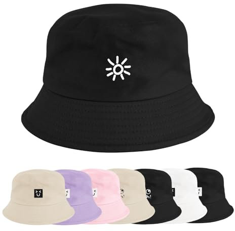Xnova Fischerhut Bucket Hat Damen Herren Bunt, Druck Mütze Strand-Sonnenhut Anglerhut Sonnenschutz Baumwoll Sommerhut Fischerhüte Freizeithut Unisex Outdoor Hüte (Sonne-Schwarz, 56-58cm)