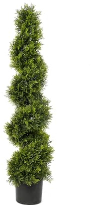 Best Artificial Cedar Spiral Conifer Topiary Trees UV Fade Protected - Suitable For Outdoor Use (4ft)
