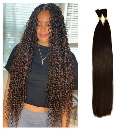 zhongqunli Tressage de Cheveux Humains, Extensions de Cheveux Humains Lisses Remy en Vrac, Brun foncé, 40 à 66 cm(16 16 16 inch)