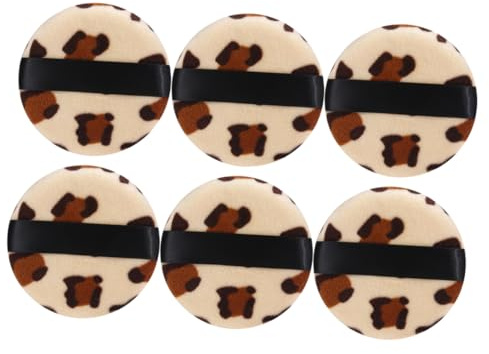 CALLARON 6 Piezas Borla De Maquillaje Facial Redonda Borla Para Polvos Faciales Estampado De Leopardo Almohadilla Para Aplicar Polvos Sueltos y Corporal