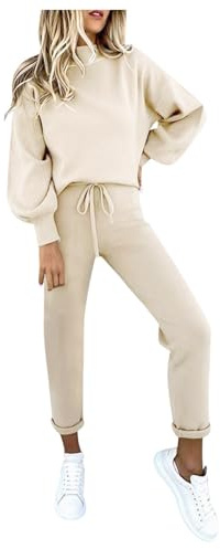 Tracksuit Womens Full Set 2 Piece Set Travel Airport Outfits Crewneck Long Sleeve Sweater Sweatshirts Drawstring Trouser Pants Tracksuit Bottoms Loungewear Sets Leisure Suits Joggers Sets Leisurewear