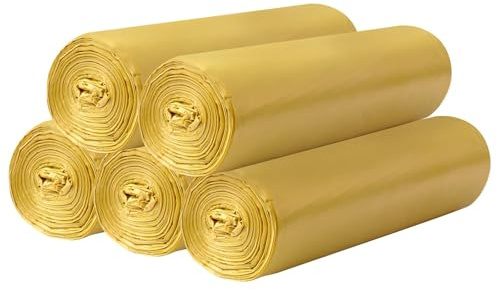 5 rollos de bolsas de basura pequeñas – 100 bolsas de basura resistentes de 15 litros para el hogar, oficina, cocina, baño y habitación infantil (dorado)