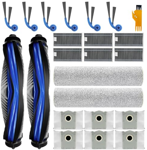 Accessoires pour Ecovacs Deebot T80 Omni/ X8 Pro Omni/ X8 Omni Aspirateur | T80 Omni Détachées, 2 Brosses Principales, 2 Rouleau Mop Par, 6 Filtres, 6 Sacs de Poudre, 6 Brosses Latérales