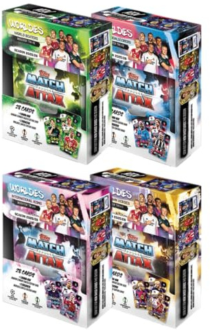 Topps UCC Match Attax 2025/26 - Mini Tin Bundle - contiene tutte e 4 le mini scatole della collezione Match Attax 2025/26 - World Beaters, Global Goalscorers, Homegrown Heroes e International Icons.