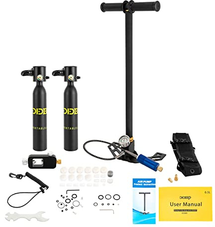 PromiseFly Lot de 2 mini bouteilles de plongée de 0,5 l pour la plongée en eau plate, support du réservoir de poumon, 5 à 10 minutes, respiration sous-marine, petit cylindre de plongée pour la