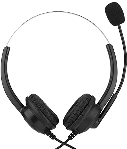 Ausla Cuffia per Telefono Cordless, Cuffia per Call Center con Cancellazione del Rumore con Presa in con Paraorecchie Rotanti a 330° per Uso Telefonico e Computer (#2)