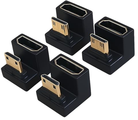 4PCS Adaptateur Mini HDMI vers HDMI, HDMI vers Mini HDMI, Connecteur Coudé 180° U Shape 48Gbps, Compatible 8K 60Hz et 4K 120Hz, Support eARC 3D pour Caméra, Tablette, PC Portable, Projecteur