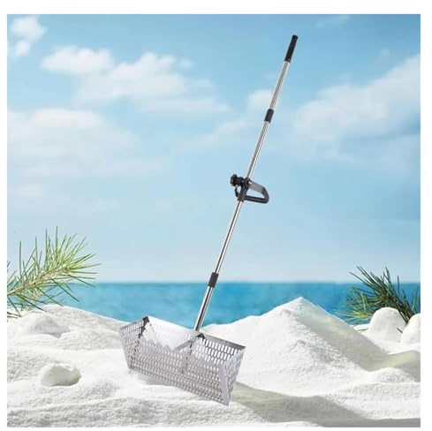 Rastrello Per Sabbia Rastrello for setacciare la sabbia, impugnatura facile, in acciaio al carbonio, ergonomico, manico lungo staccabile, setaccio a denti affilati for giardinaggio(Silver)