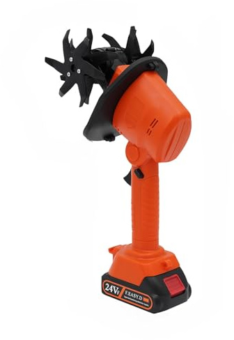 Akku Bodenhacke 21 V Tragbar Hand Gartenfräse mit 10cm Frästiefe und 10cm Fräsbreite, 235 U/min Kompakt Motorhacke Ackerfräse Kultivator für Rasen, Gewächshaus