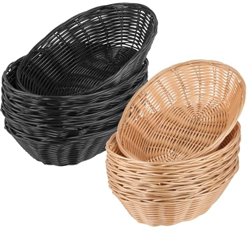 SYUTBOU 12 Stück Geflochtener Brotkorb, Flechtkorb, 23x15x6cm und 23x16x6cm Oval Kunststoff Brotkörbchen Schwarz Braun, Korb Geflochten für Küche Restaurant Café