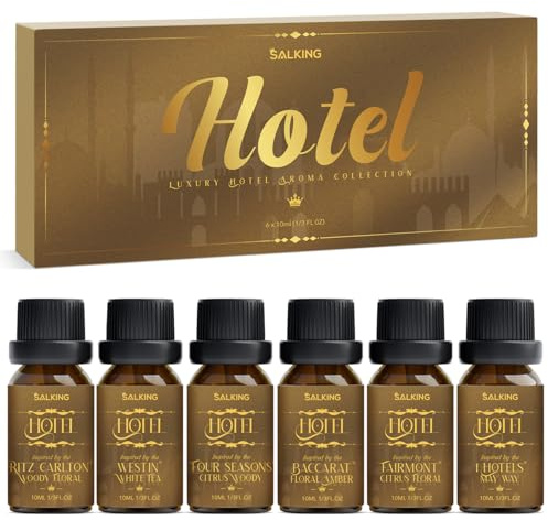 SALKING Hotell eteriska oljor set, aromaterapi doftolja presentset | Doftoljor för diffuser luftfuktare, 6 x 10 ml träig blomma, vitt te, citrusträ, blommig bärnsten, citrusblomma, may way