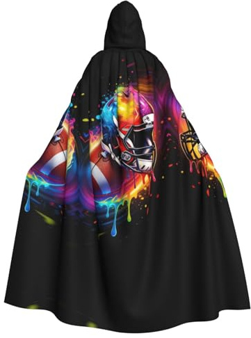 HJFIERYF Fotbollshjälm med huva och tryck, cape i full längd, för vuxna, fest, cosplay, scenspel