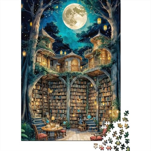 Moonlit Treehouse Library 1000 Piece Extra-thick Cardboard Classic Jigsaw Puzzle Adult Jigsaws Brain Training Wall Decoration Gift Idea 38x26cm/1000pcs