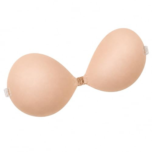 QM Reggiseno Adesivo in Silicone, Strapless con Spalline Trasparenti, Fermaglio Frontale, Nero e Nude