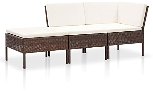 QJBSAVVA 3-TLG. Garten-Lounge-Set mit Auflagen, Modulares Rattan-Sitzgruppe, Braun Wetterbeständiges PE-Rattan Sofa für Balkon, Terrasse und Garten