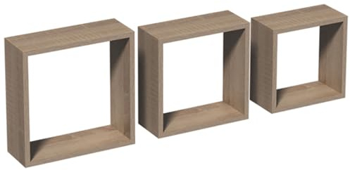 Velano - Modulfächer Wandregal Komplettset, Schweberegal, Hängeregal, Regalsysteme - 3 Stück, 27/24/21 cm, Sonoma-Eiche - 3er-Set Regale für Küche, Badezimmer, Wohnzimmer, Schlafzimmer - FSS