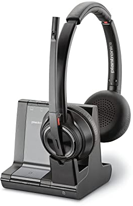Plantronics - Savi 8220 Office Wireless DECT Headset (Poly) - Dual Ear (Stereo) - Compatible to connect to PC/Mac or to Cell Phone via Bluetooth - Works with Teams (Certified), Zoom,Black