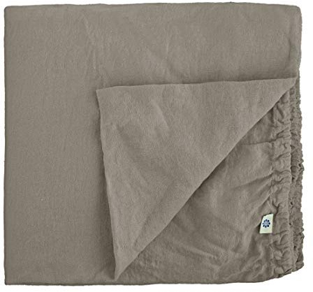 Linen & Cotton Weicher Griff Spannbettlaken Spannbetttuch Bettlaken mit Gummizug Alicia - 100% Leinen Gewaschen, Taupe (150 x 200 cm) Laken Leintuch Betttuch Bettwäsche Bett Doppelbett Boxspringbett